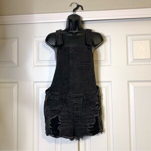 Express Black Distressed Shorts Overalls